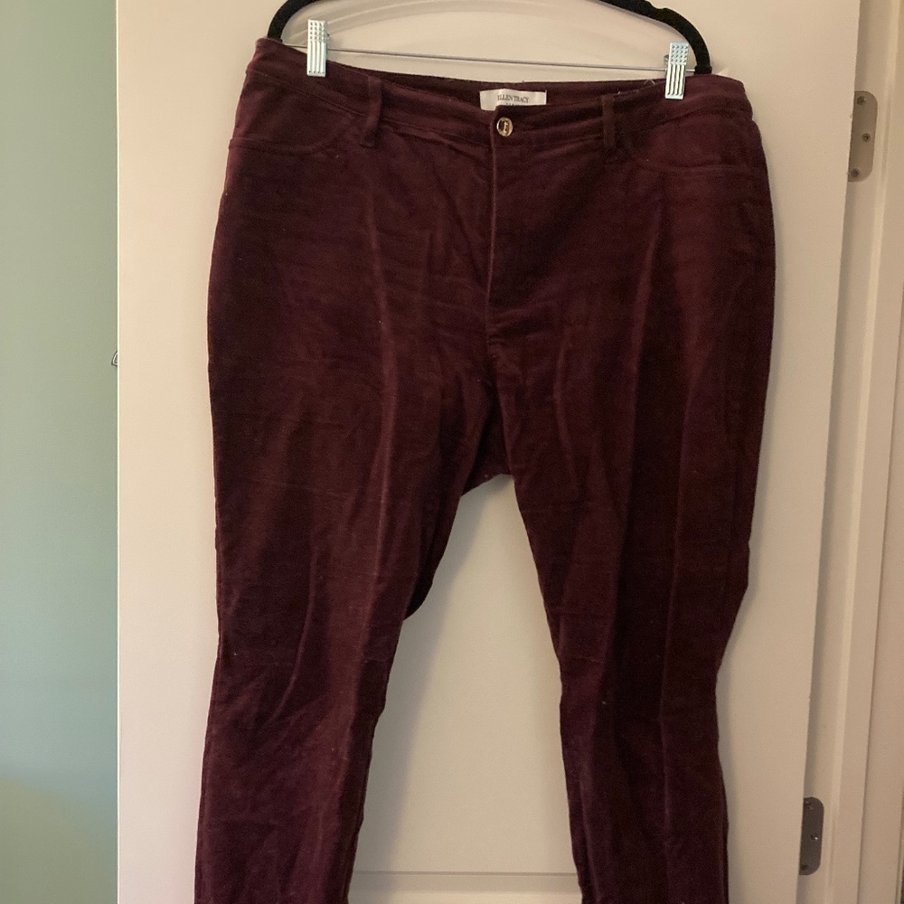 Ellen Tracy plum corduroy straight leg pants